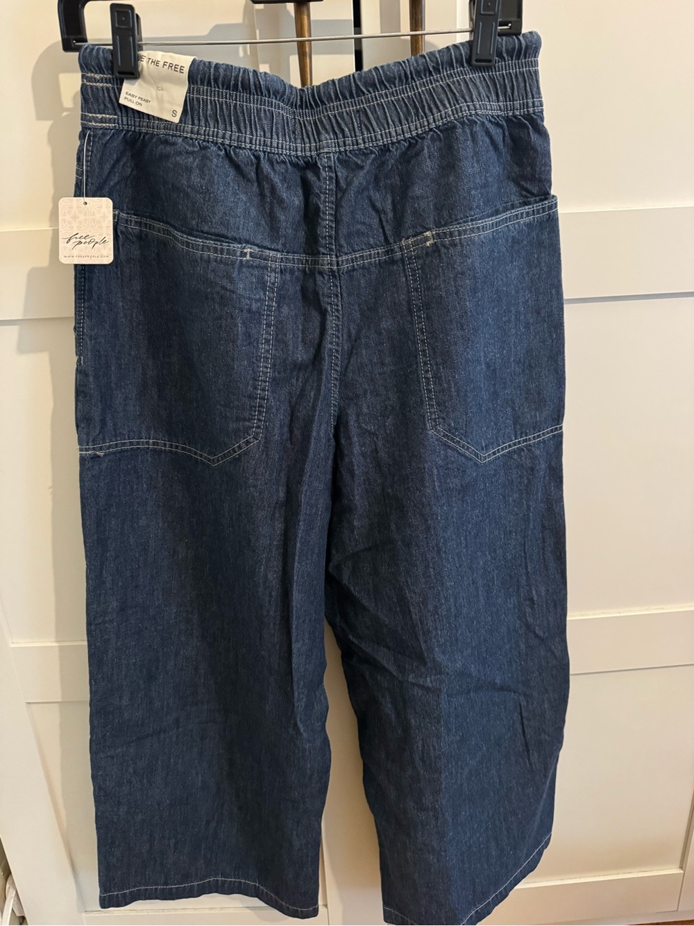 Free People We The Free Easy Peasy Pull on Dark Blue Wide-Leg Denim Jeans - Picture 2 of 4